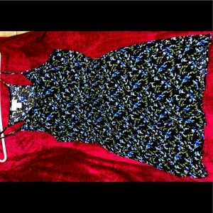 COPY - Mission Supply & Co XL Black w/blue white & green flower Maxi Dress